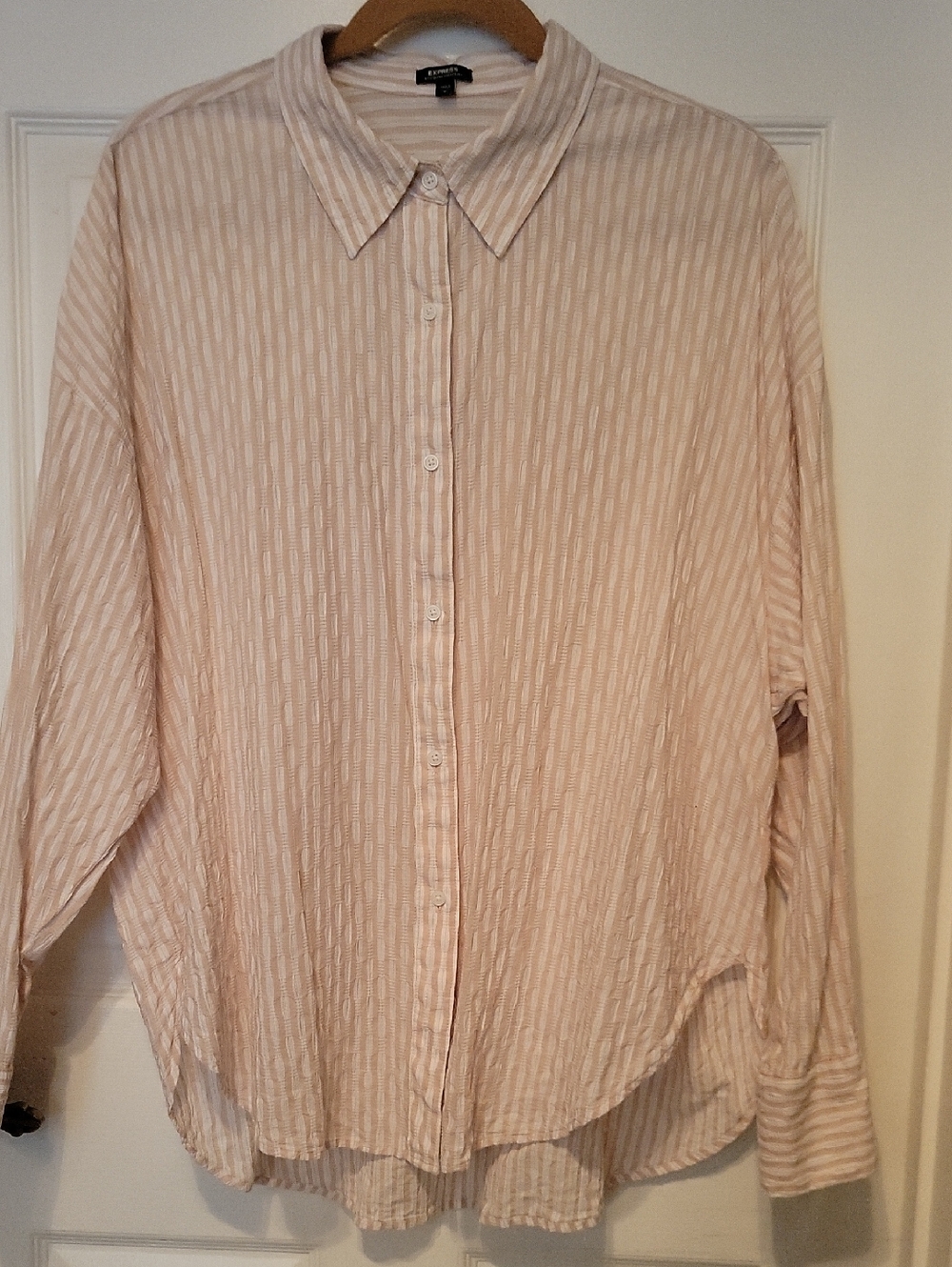 Express Cotton White & Tan Striped Button-Down Shirt